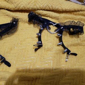 Black Spike Lace Heart Suspender Garter Belt Stocking Holder